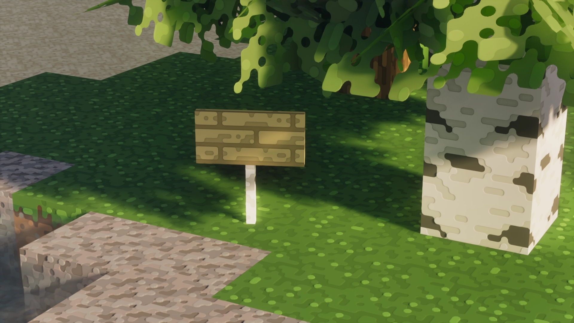 screenshot with roundista resource pack showcasing new birch sign texture