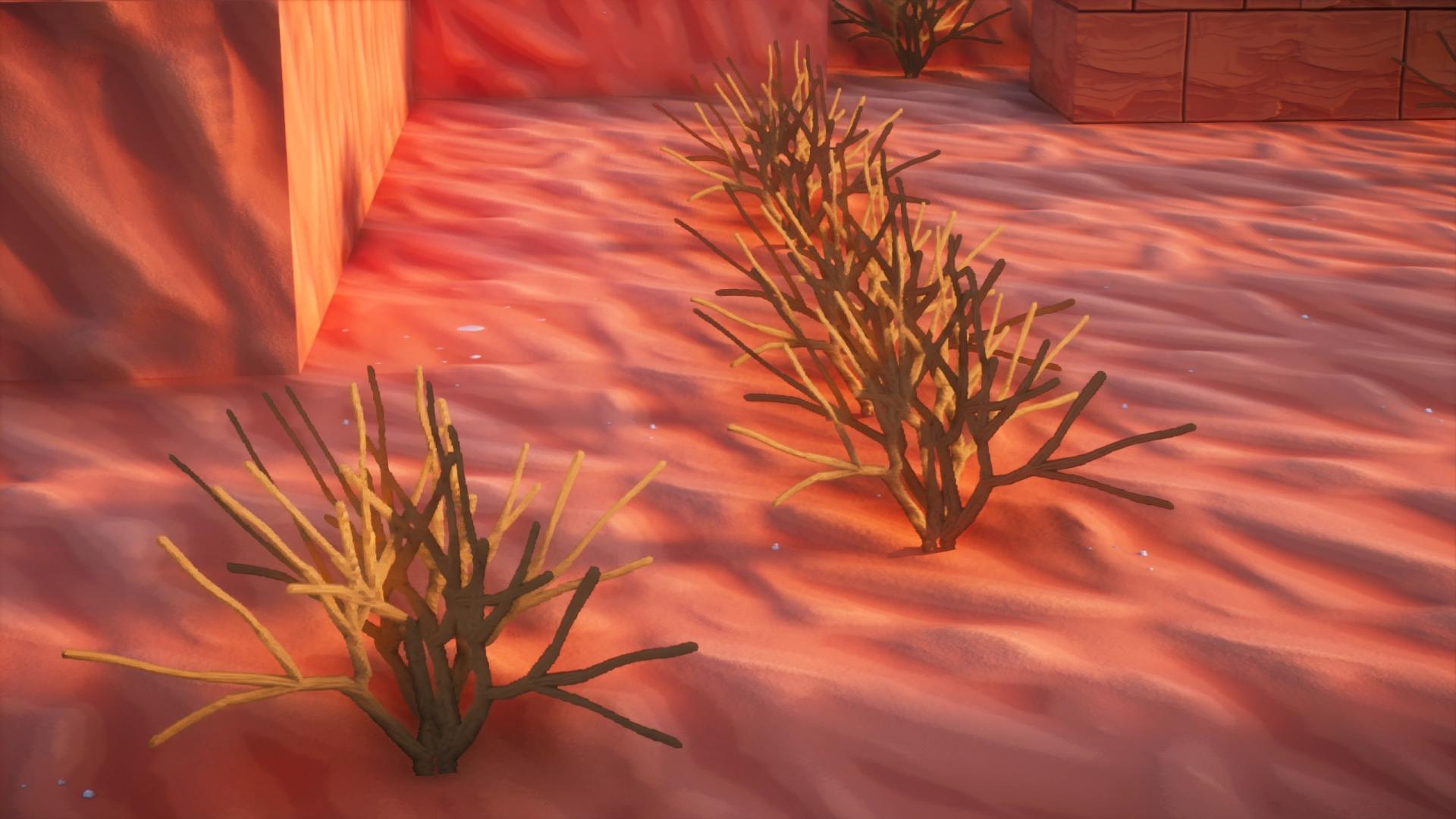 Screenshot of updated Red Sand Biome with new Dead Bush texture